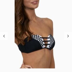 Jets by Jessika Swim Allen Bikini Top Tab Front Bandeau Bra Black White size 10